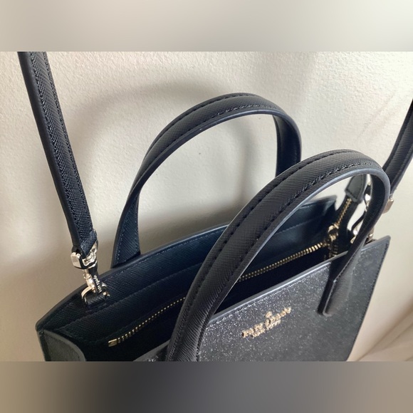 Kate Spade Tinsel Glitter Fabric Black Satchel Crossbody Purse & Wallet *As Is - Picture 9 of 16